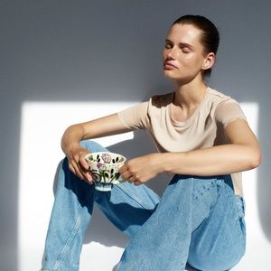 NWT ZARA BASIC MODAL T-SHIRT in SAND - SIZE MEDIUM